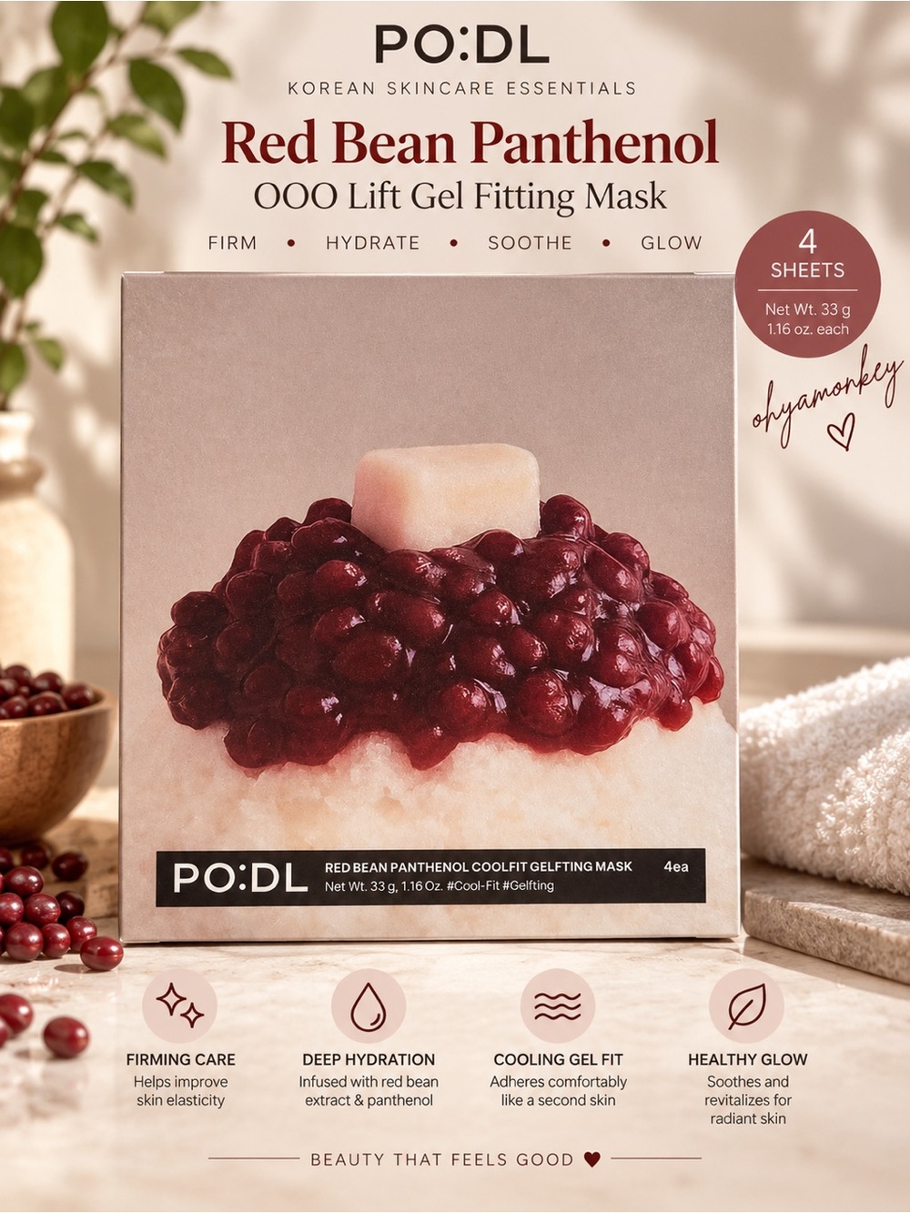 PO:DL Red Bean Panthenol Coolfit Gelfting Mask 4 Sheets